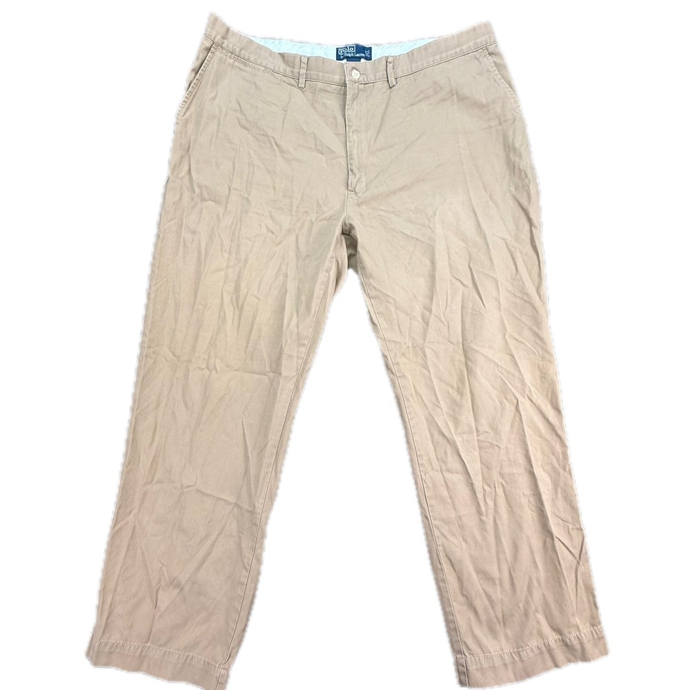 Polo Ralph Lauren Chinos Mens 42/30 Tan Khaki 100% Cotton Flat Front Pants